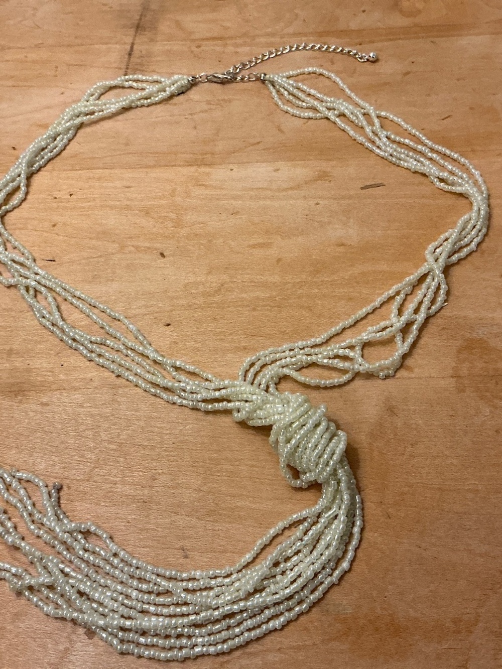 White seed beads multi strand, tie, adjustable